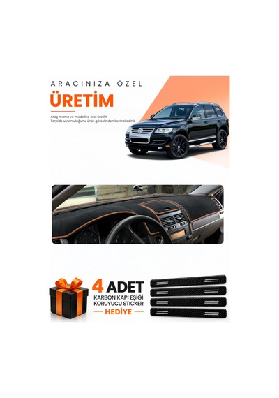Volkswagen Touareg 2002-2010 Uyumlu Torpido Koruma Örtüsü Oto Kılıfı - Siyah Kahverengi