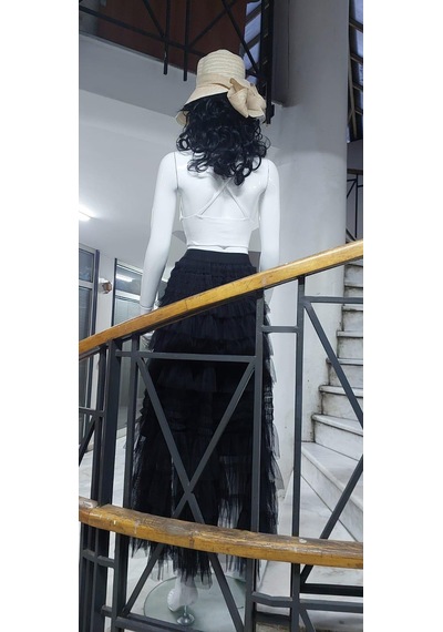 Özel Tasarım Kabarık Tüllü Model Astarlı Etek 100 Cm Siyah