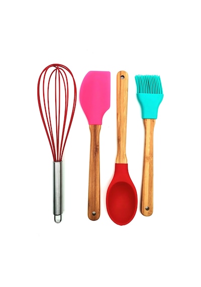 BAMBU SAPLI SİLİKON SERVİS KAŞIK SPATULA FIRÇA- SİLİKON ÇIRPICI