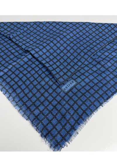 Eripek Desenli Flamalı Keten Eşarp- 06112 Saks Mavisi