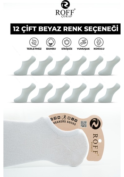 12 Cift Sneakers Kadın Corap Wolk Beyaz
