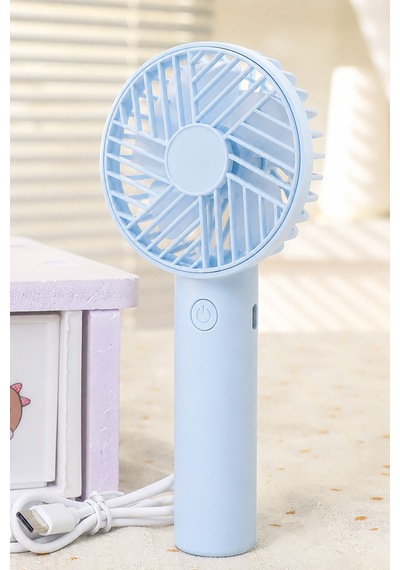 Standlı 3 Mod Şarjlı El Fanı 3 Kademe Seyahat Masaüstü Vantilatör Taşınabilir Mini Fan Mavi F137