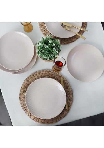 Kumlu Krem Rölyefli Servis Tabağı 27 Cm 6 Adet Q32 Çok Renkli