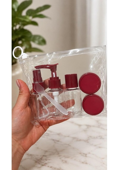 Bordo Seyahat Banyo Seti 6 Parça 30 Ml Seyahat Şişeleri, Saklama Kapları, Taşıma Çantalı