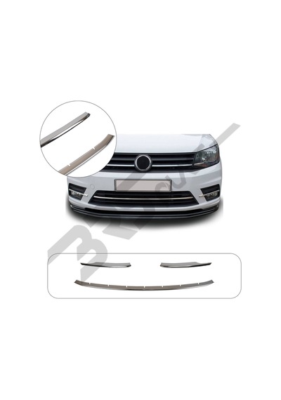 Volkswagen Caddy Uyumlu 2015-2019 Krom Ön Tampon Çıtası 3 Parça Paslanmaz Çelik