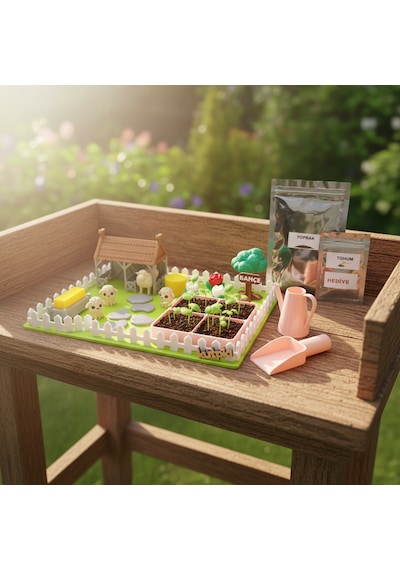 Kutpia Mini Bahçe Çocuk Oyun Ve Eğitim Seti 25x19cm - Sevimli Koyunlar Pembe