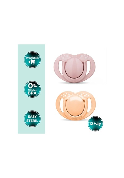Ortodontik Silikon Emzik 2'li Powder Pınk&blush 12+ Ay Sterilizayon/saklama Kutulu 3 Adet