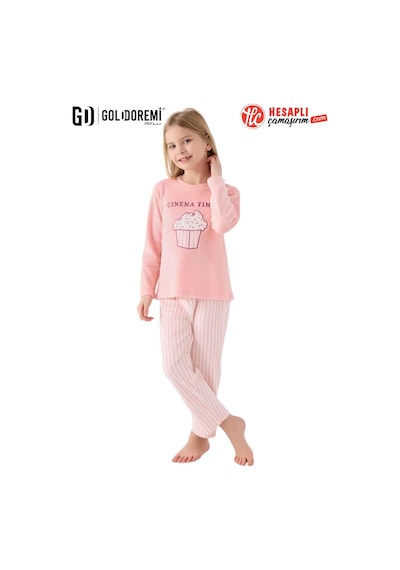 Roly Poly Premium Kız Çocuk Pop Corn Cınema Time Uzun Kollu Kadife Pijama Takım Pembe