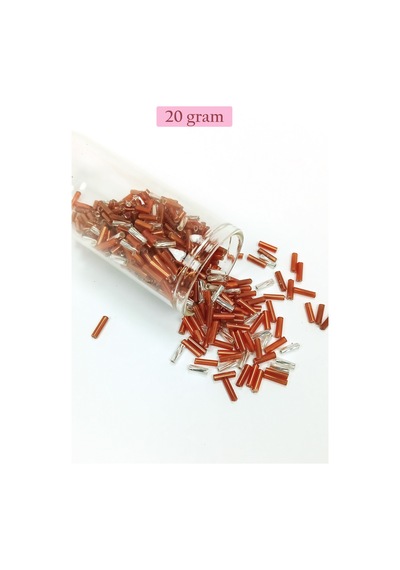 Uzun Boru Kesme Boncuk Çap 2mm Uzunluk 10 Mm - 20 Gram - Kahverengi Gümüş - Bnc262