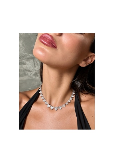 Aura Collection Amaris Kalp Detaylı Silver Çelik Choker Kolye Gümüş Gümüş