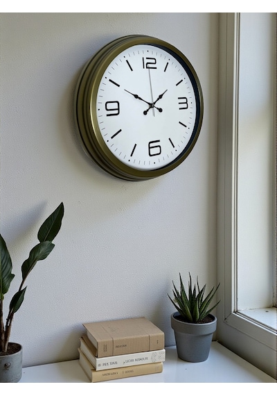 40 Cm Metal Eskitme Vintage Duvar Saati Eskitme Bej