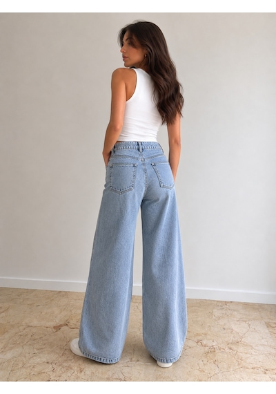 St.poll Christian 90's Açık Mavi Palazzo Salaş Paça Süper Yüksek Bel Jean Pantolon
