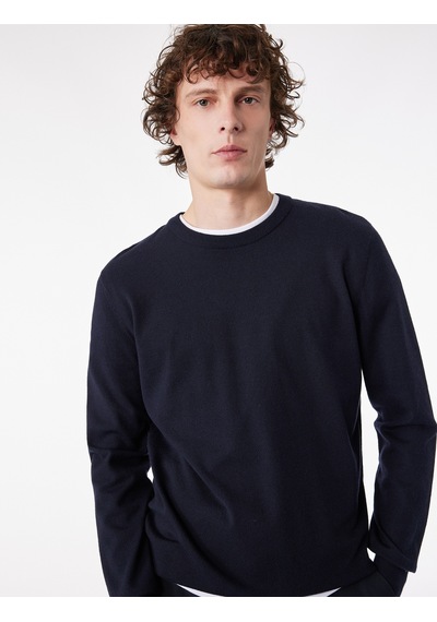 Koton Regular Fit Uzun Kollu Bisiklet Yaka Basic Triko Kazak Lacivert 6sam70009ht