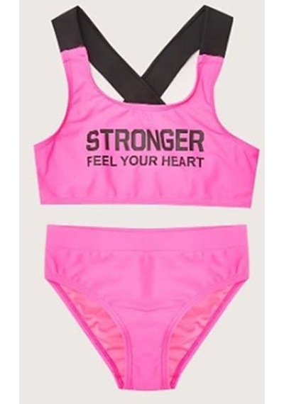 Deep Beach Yazı Baskılı Kız Çocuk Bikini Takım Db200773bt 001