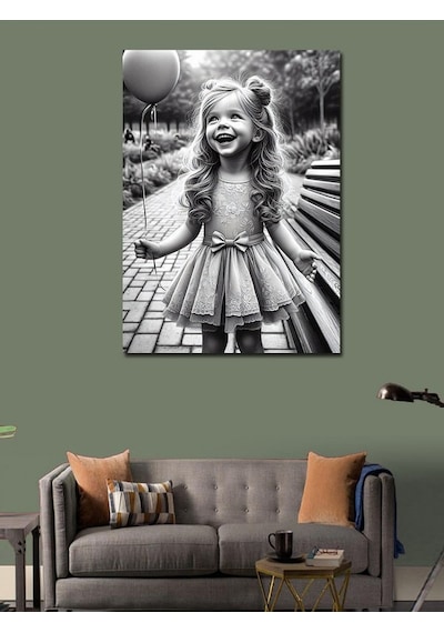 Kanvas Tablo Balonlu Sevimli Küçük Kız 50cmx70cm
