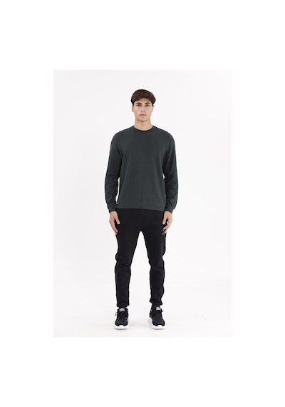 Rowinger Petek Yüzeyli Bisiklet Yaka Rahat Kalıp Lastik Manşetli Mevsimlik Sweatshirt Black