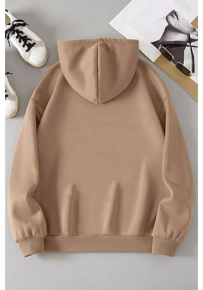 Uyguntarz Unisex Space Baskılı Sweatshirt Bej