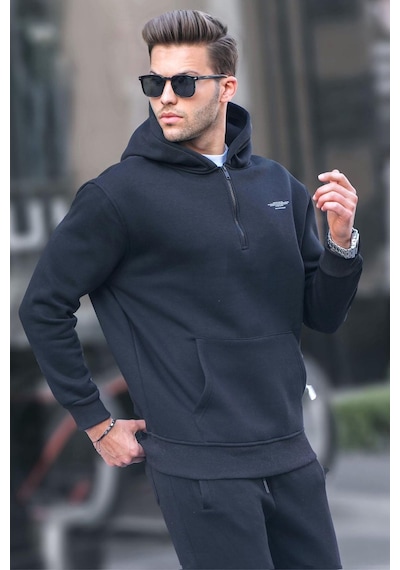 Madmext Siyah Fermuarlı Kapüşonlu Sweatshirt 6143-siyah Siyah