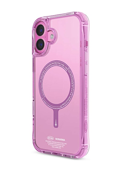 Apple iPhone 16 Plus Uyumlu Kılıf Magsafe Şarj Özellikli Şeffaf Airbag Tasarımlı Skinarma Saido Pembe