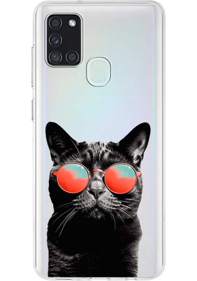 Samsung Galaxy A21s İle Uyumlu 1mm Slim Fit Kedi 3 050d Baskılı Şeffaf Kılıf Şeffaf