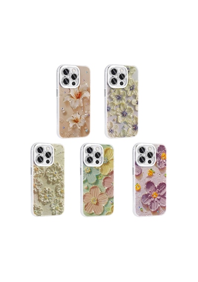 Zore Apple Uyumlu iPhone 15 Pro Kılıf Çiçek Desenli Parlak Taşlı Sert Silikon Garden Kapak - P Pembe Açık