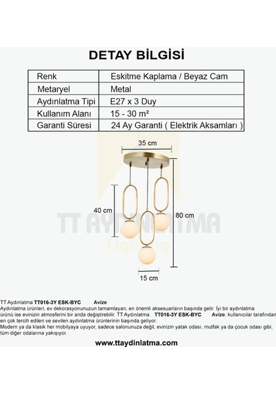 Tt016-3Y Esk Tt Aydınlatma Eskitme Kaplama Beyaz Camlı 3 Lü Yuvar
