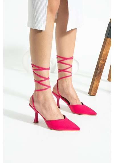 Duxal Shoes Fuşya Ipli Bilekten Bağlamalı Saten Kadın Topuklu Ayakkabı Fuşya