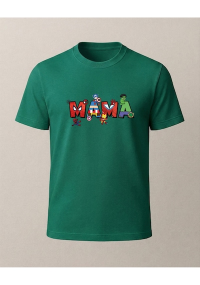 Mama Baskılı Anneler İçin T-shirt Yeşil