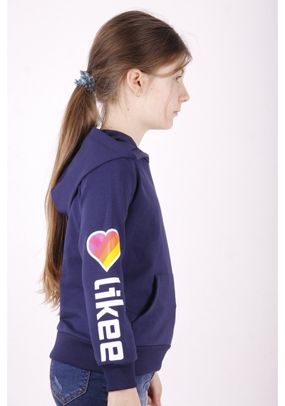 Toontoy Kız Çocuk Like Kalp Baskılı Kanguru Cepli Sweatshirt Lacivert