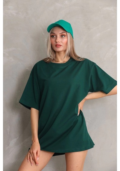 Assema Kadın Düz Kısa Kol Penye T-shirt- Yeşil Çok Renkli