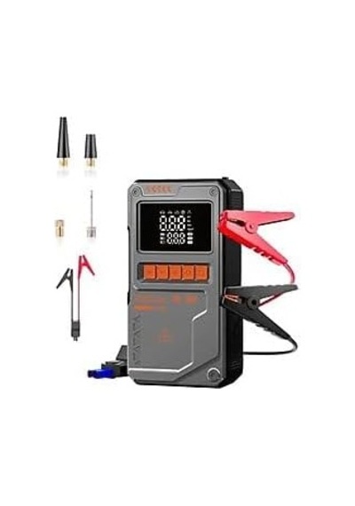 4'ü 1 Arada Akü Takviye Cihazı 10000mah Jump Starter, Hava Kompresörü, Powerbank & Led Işıklı Araç Acil Dur
