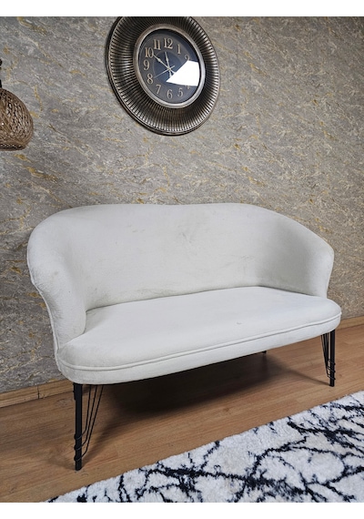 Zafir İkili Teddy Siyah Boyalı Telli Ayak Çay Seti Koltuk İkili Berjer , Balkon, Salon, Ofis Krem