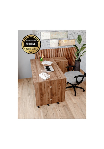 Flor Çalışma Masası Dolaplı Açılır Katlanır Masa Mdf Kahverengi Flor Çalışma Masası Dolaplı Açılır Katlanır Masa Mdf Kahverengi