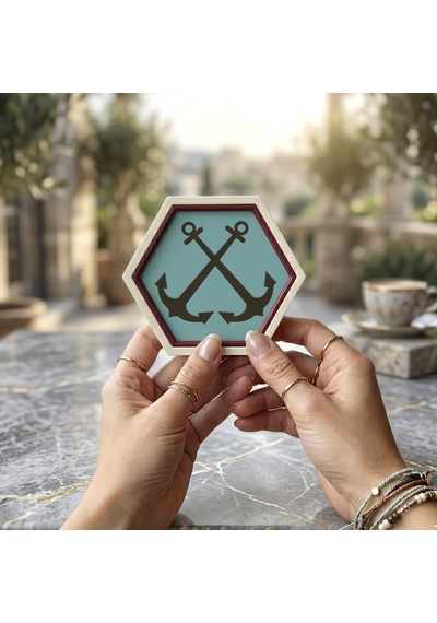 Denizi Sevenler İçin Çapa Tasarımlı Minimal 10x10 Cm Dekoratif Obje, Yaşam Alanınıza Özel Aksesuar