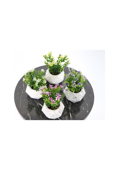 Yapay Çiçek Deposu Beton Saksıda Yapay Bitki 4lü Set Model 4