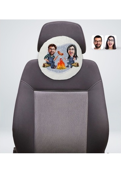 Kişiye Özel Sevgililer Karikatürlü Yuvarlak Dekoratif Kırlent Yas (527061830)