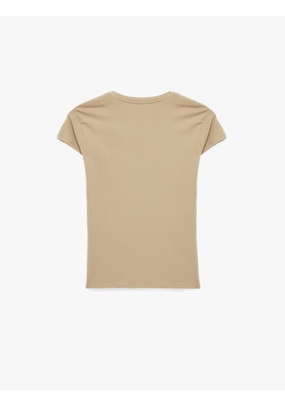 Koton Slim Fit Kısa Kollu Bisiklet Yaka Pamuklu Tişört Kahverengi 6sak50261ek Kahve