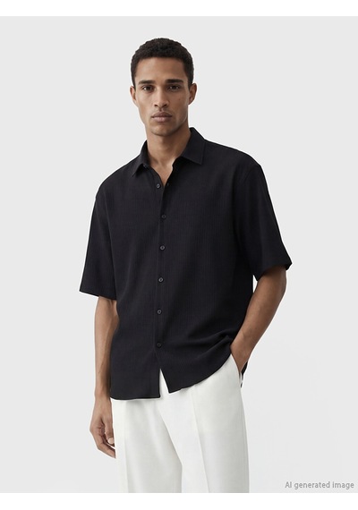 Lcw Vision Siyah Regular Fit Erkek Kısa Kollu Gömlek