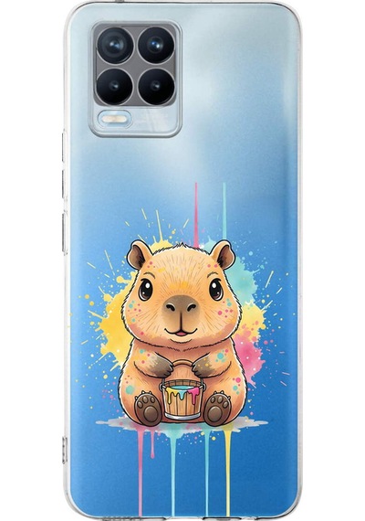 Realme 8 Pro İle Uyumlu Splash Kapibara Tasarımlı Şeffaf Silikon Kılıf Şeffaf