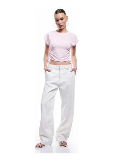 Koton Kolsuz Bisiklet Yaka Büzgülü Crop Atlet Pembe 5sal30026ık Gül