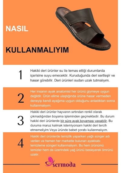 Sermoda Hakiki Gerçek Deri Erkek Terlik Hafif Terlik Deri A Kahve