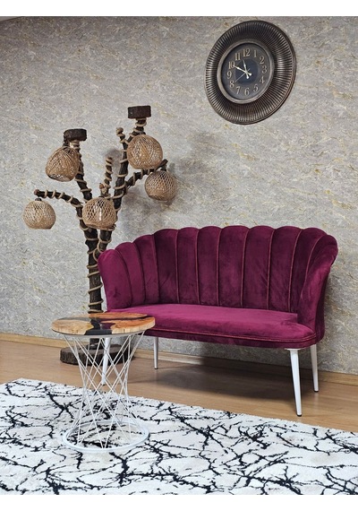 Zafir İkili Papatya Çay Seti Koltuk Beyaz Boyalı Sivriltme Ayak, Balkon, Salon, Ofis, Koltuk Takımı Bordo