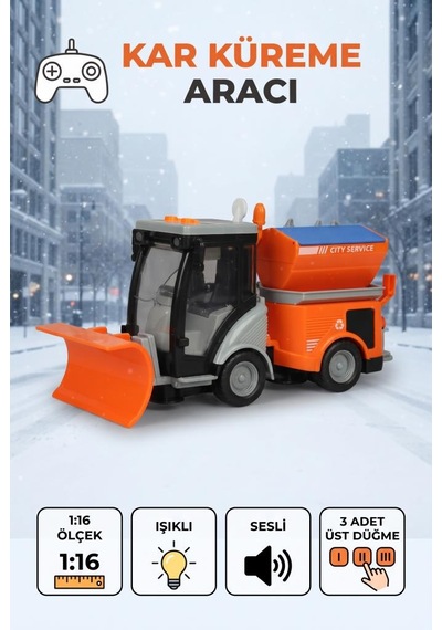 Bucher Kar Küreme Aracı 1:16 Ölçekli 3 Düğmeli Işıklı Ve Sesli Eğlenceli Oyuncak Temizlik Aracı