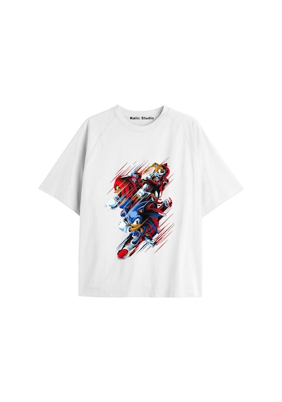 Kalic Studio Unisex Bay Sonic Desenli Beyaz Yazlık T-shirt Beyaz-190