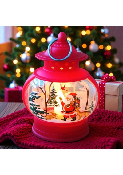 Vıp Oval Kırmızı Noel Baba Yılbaşı Feneri Gün Işığı Led Işıklı Fener Yılbaşı Hediyeleri 14x8x4 Cm