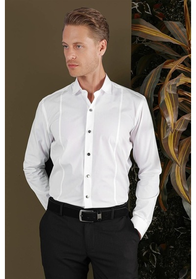 Efor Gk 700 Slim Fit Beyaz Klasik Gömlek Beyaz