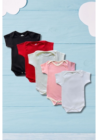 Betül Bebek Kısa Kollu 5'li Organik Pamuk Çıtçıtlı Bebek Body&zıbın Siyah,kırmızı,ekru,pembe,beyaz Çok Renkli