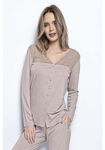 Monamise 18434 Kadın Uzun Kollu Pijama Takım-vizon Vizon