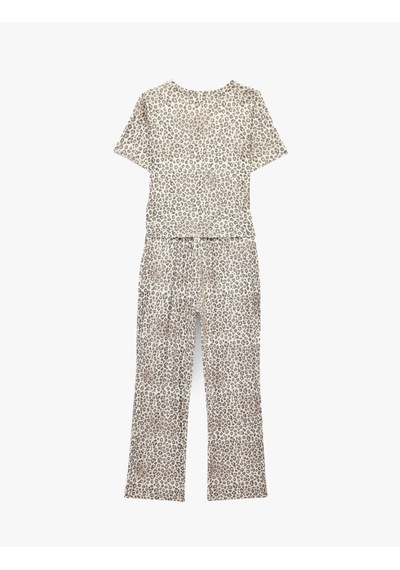 Koton Leopar Desenli Kısa Kollu Pijama Takımı Kahverengi Desenli 7wlk40297mk