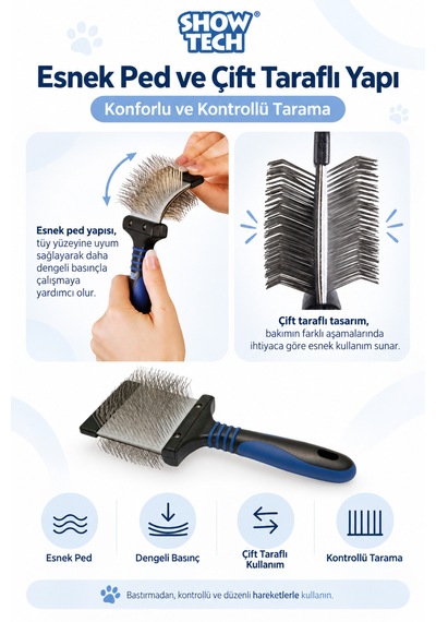 Showtech Twin-flex Esnek Pedli Çift Taraflı Kedi & Köpek Tarama Fırçası Büyük